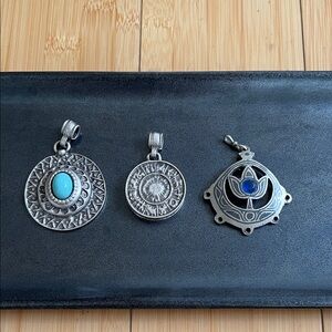 Bundle of 3 Silver and Blue Pendants Necklaces Jewelry Great Condition